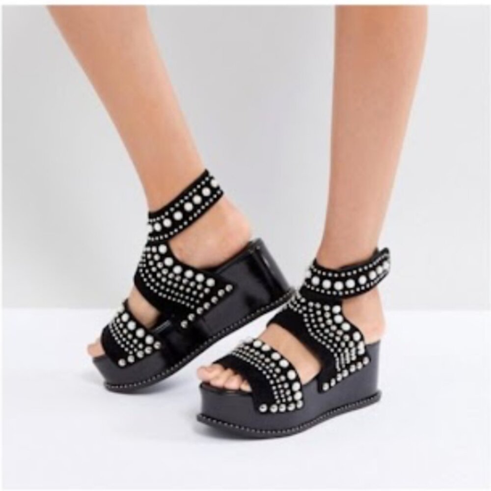 Jeffrey Campbell Palmira Embellished Platform Sandal In Black Combo Size 8